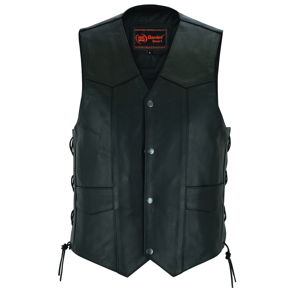 Traditional Leather Vest with Side Laces & CC Pockets 🏴