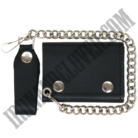 Classic Black Leather Wallet with Chain
