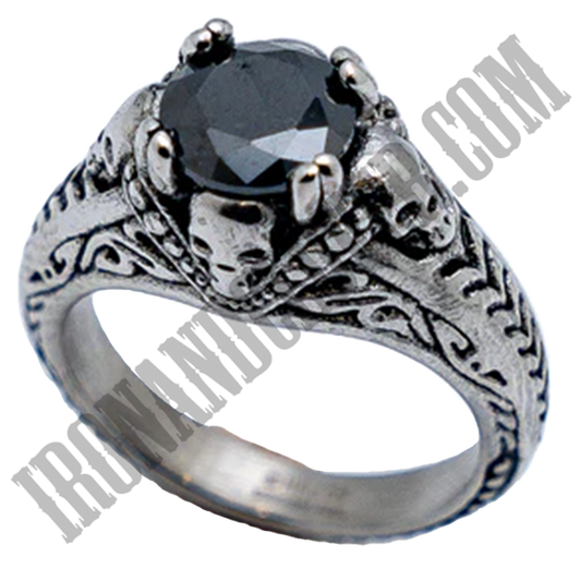 Skull Worshiper Black Solitaire Ring