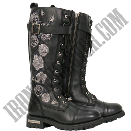 Knee-High Wild Roses Leather Boots