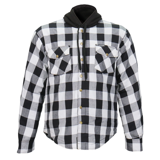 Armored Flannel Jacket with Hood in White & Black
