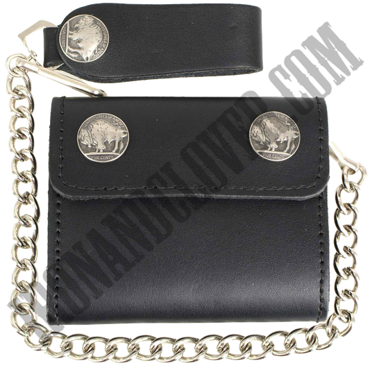 4 Inch Leather Tri-Fold Wallet With Buffalo Nickel Snaps