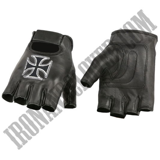 Men’s Iron Cross Leather Fingerless Glove ✝️🖤