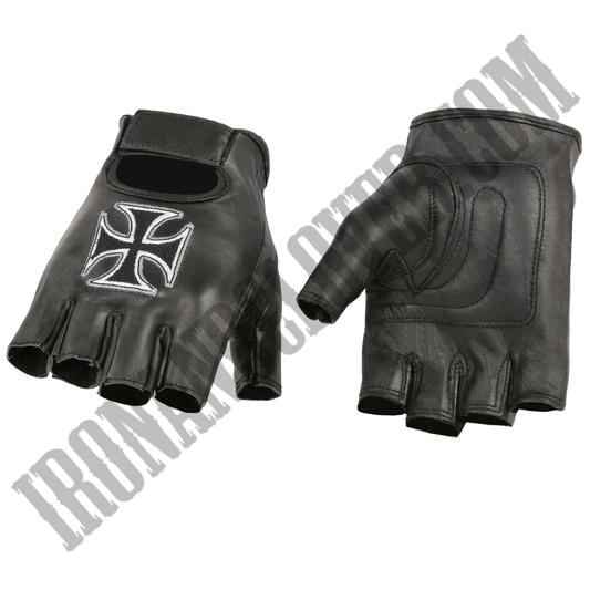 Iron Cross Leather Fingerless Glove