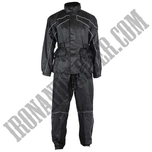 Unisex Rain Suit in All Black with Reflective Piping