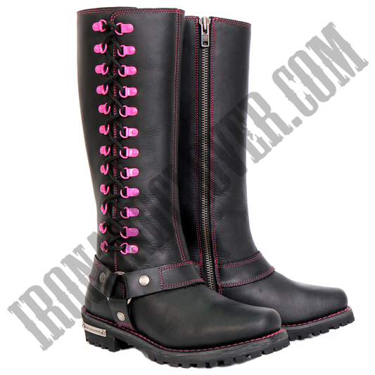 14-Inch Knee-High Harness Boot with Pink Accents