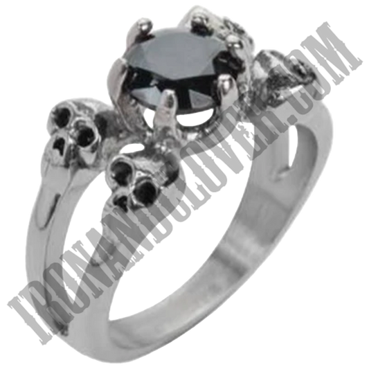 Black Solitaire Skull Ring