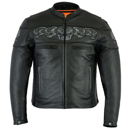 Scooter Jacket with Reflective Skulls in Black
