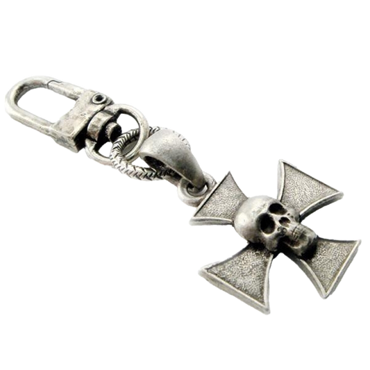 Skull Iron Cross Clip-On Key Chain