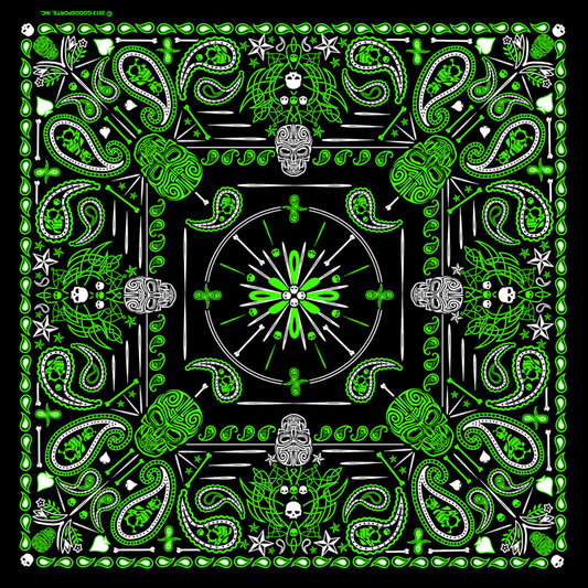 Lime Green Paisley & Skulls Bandana