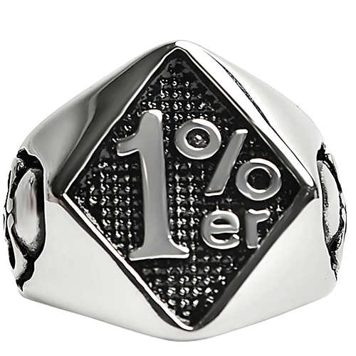 1%er With Skull Accents Ring in silver stainless steel