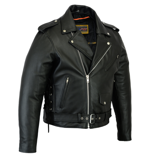 Classic Police Style Motorcycle Jacket with Side Laces