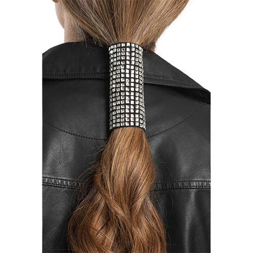 4 Inch All Over Super Bling Black Suede Hair Glove Close-Up