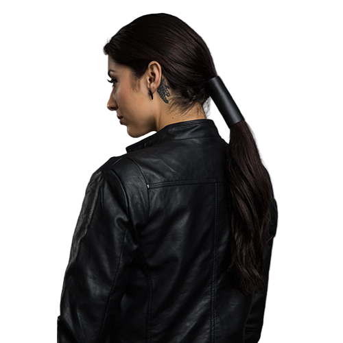 Leather Biker Ponytail Wrap In Black