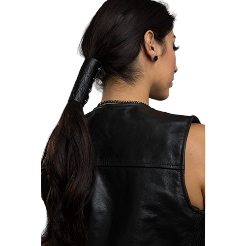 Leather Biker Hair Wrap With Flame Design