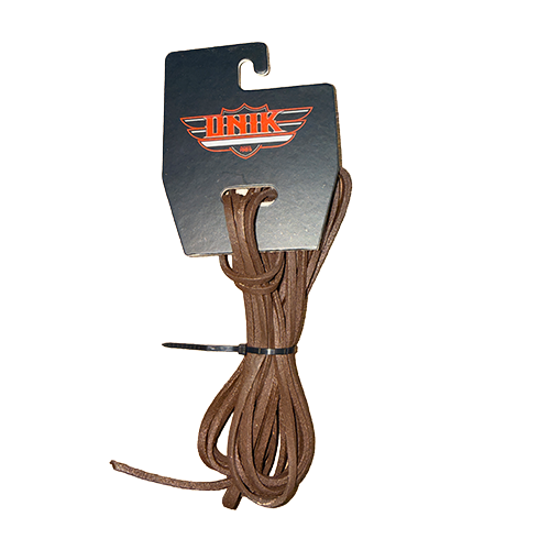 Six-foot brown premium cowhide leather laces for motorcycle vests and leather gear.