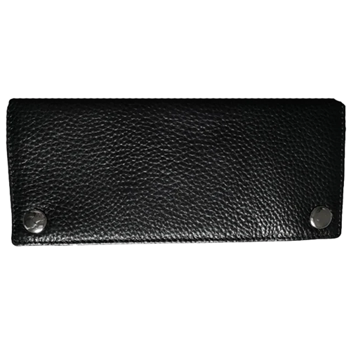 7 Inch Solid Black Full-Grain Leather Wallet Front