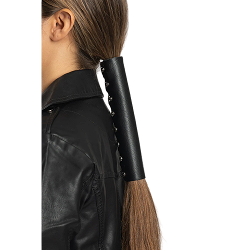 Long Leather Biker Ponytail Wrap In Black