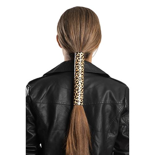 Long Leather Biker Hair Wrap With Leopard Design