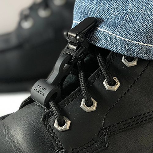 Black boot loops attached to a black boot