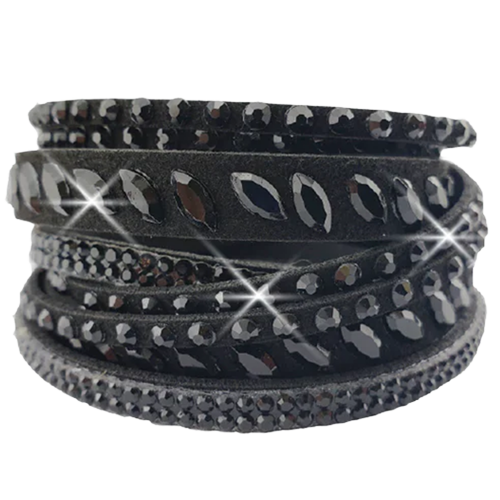 Black And Black Bling Faux Suede Bracelet Close-Up
