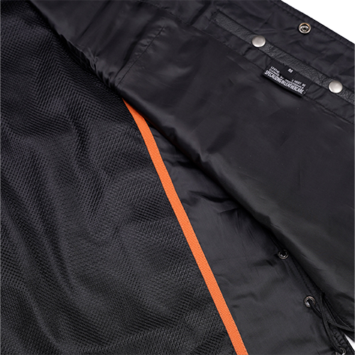 Close-up of a black vest om the inside