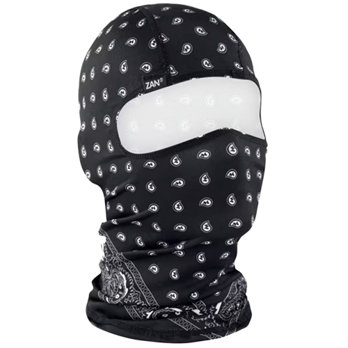 Motorcycle face mask with classic black paisley prin