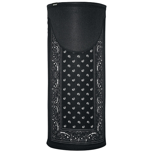 A black paisley windproof motley tube with bonded fleece, featuring a classic paisley design