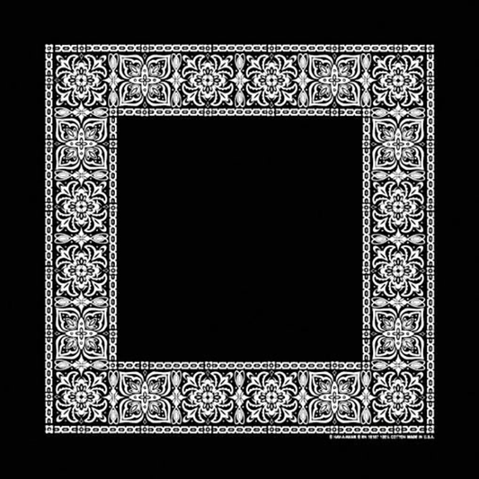 Black And White Open Center Paisley Bandana 22x22 Inches