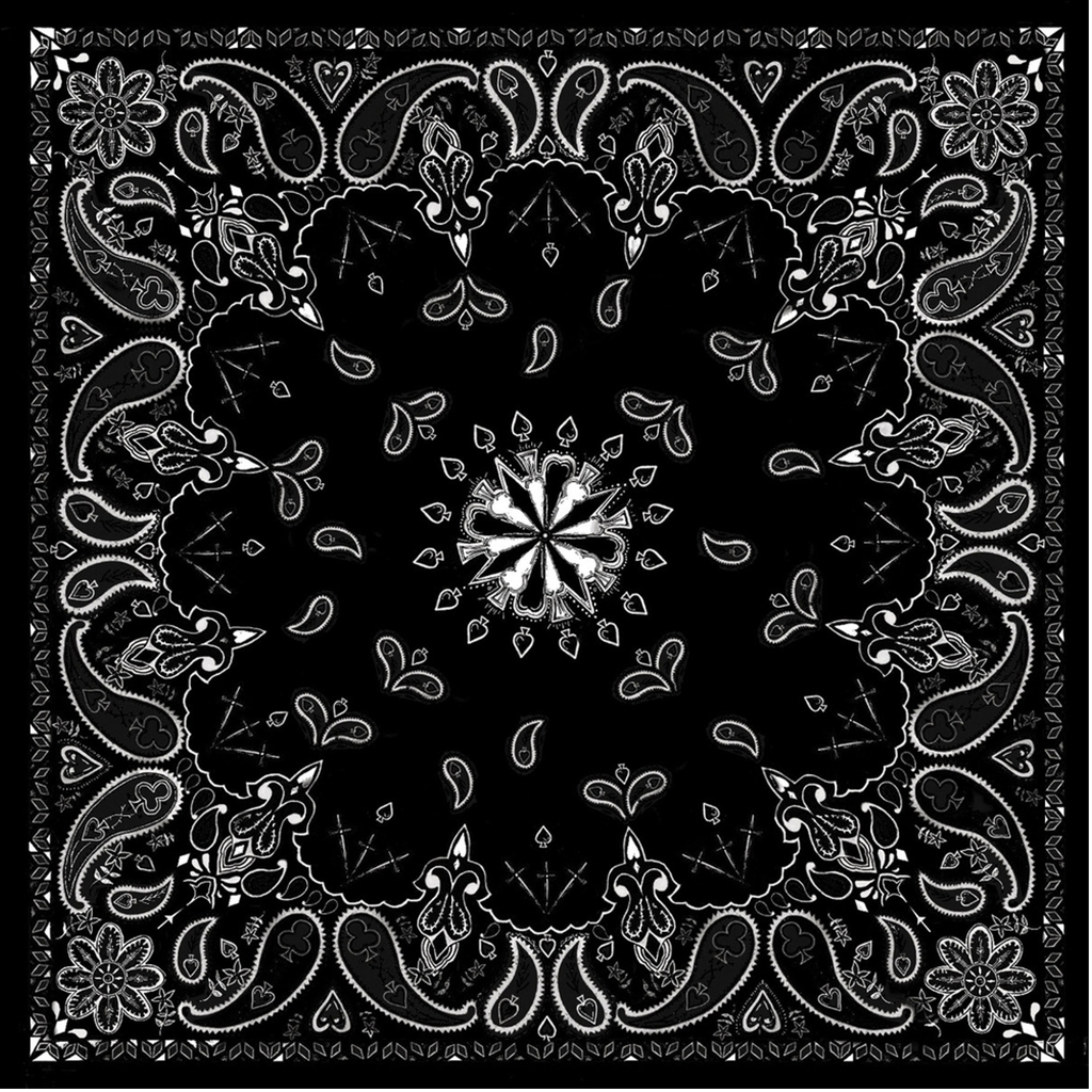 Classic cotton bandanna with black and white paisley design