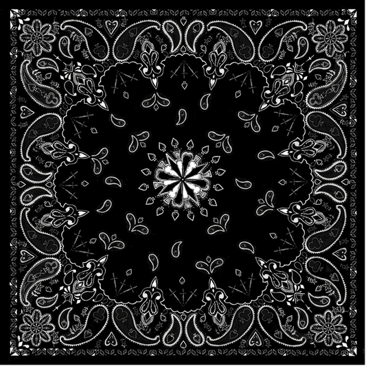 Classic cotton bandanna with black and white paisley design