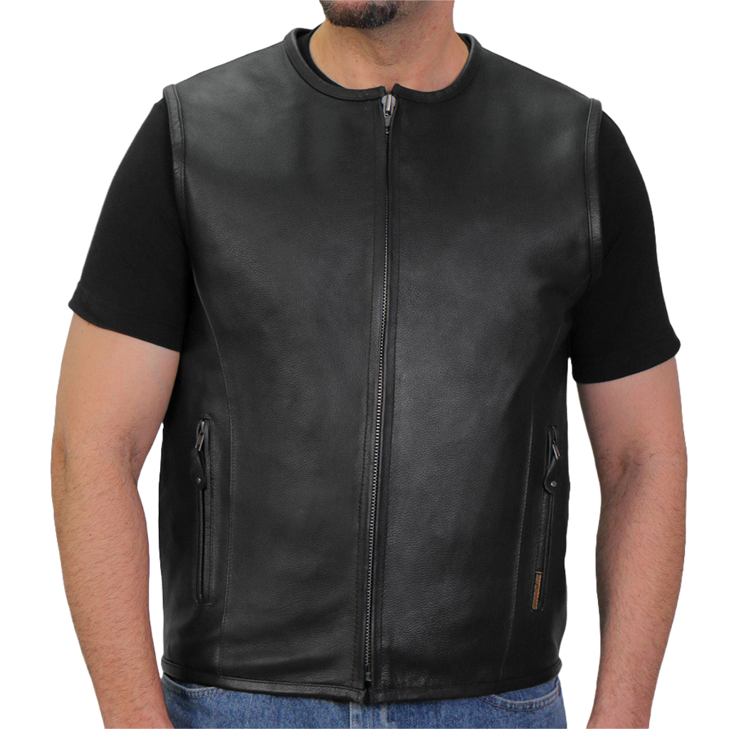 Mens Heavyweight Cowhide Motorcycle Vest Front View