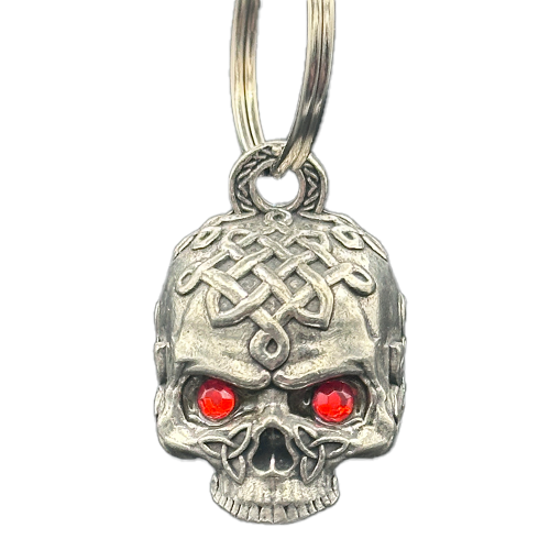 Celtic Skull With Ruby Eyes Bell In Pewter Design