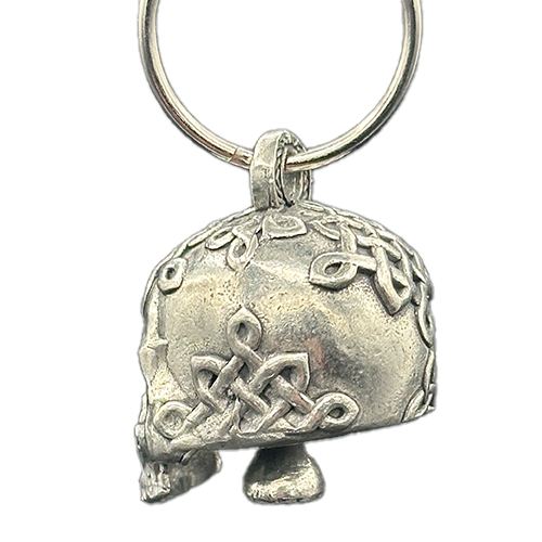 Pewter Celtic Skull Bell With Knotwork And Ruby Eyes