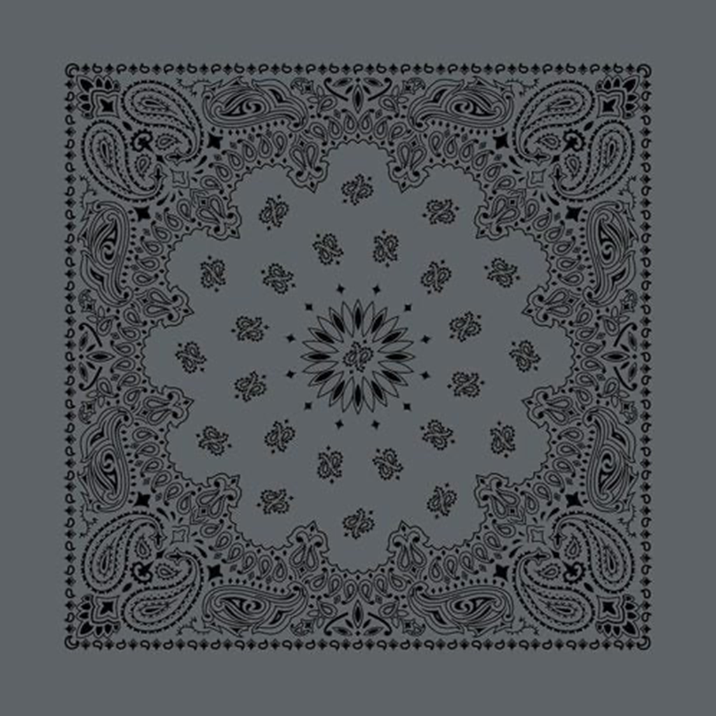 An oversized charcoal and black Austin paisley bandana with a two-sided print.