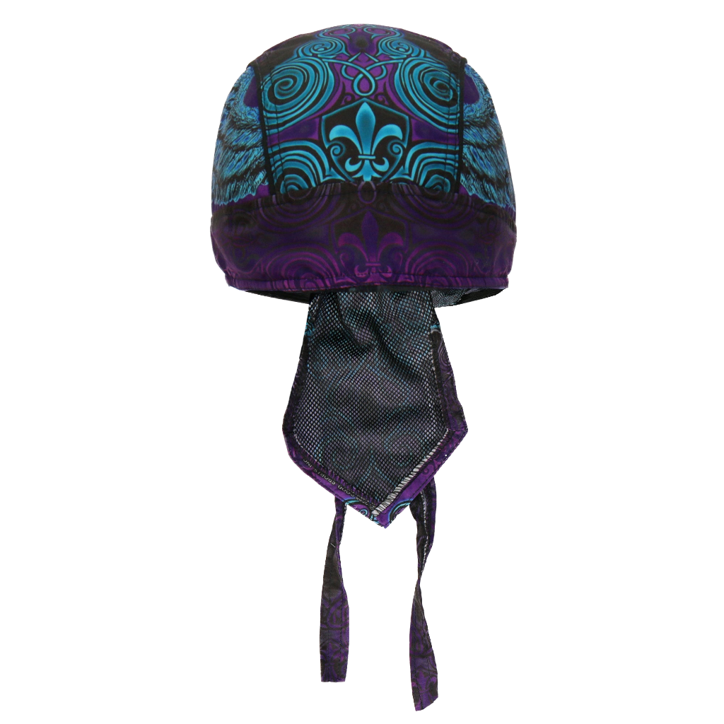 Motorcycle Headwrap With Cross And Fleur De Lis Design Front View