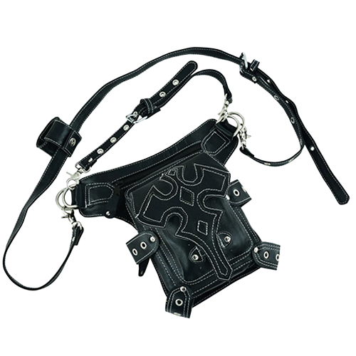 Cross Front Leather Motorcycle Thigh Bag With Holster