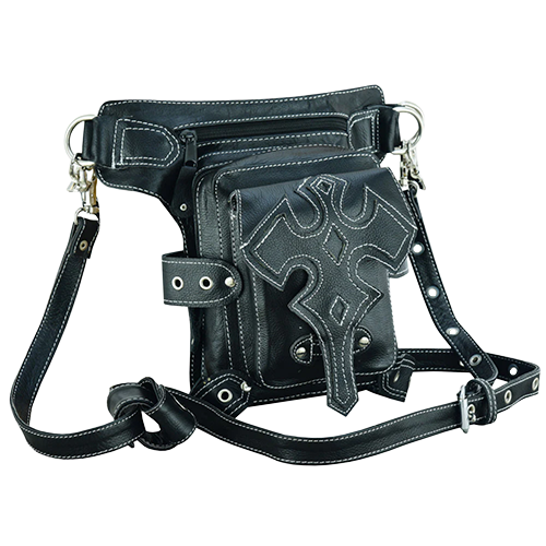 Cowhide Leather Biker Thigh Bag Concealed Carry Pocket