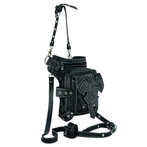 Black leather bag with multiple straps