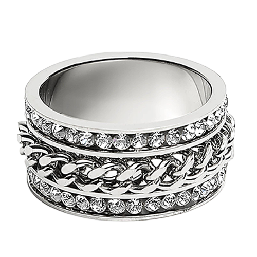 Silver curb chain style ring with crystal detailing