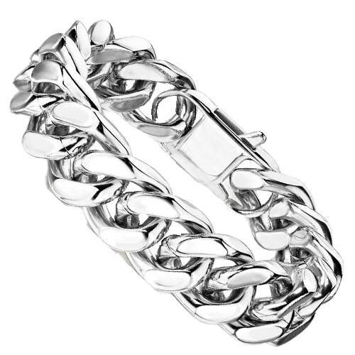 Polished Silver Cuban Link Chain Bracelet