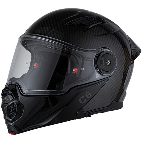 A grey carbon fiber Daytona C6 motorcycle helmet with a clear visor and ventilation system.