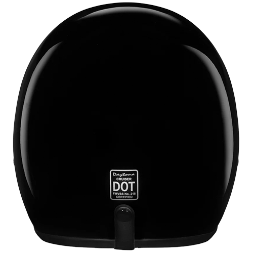 Gloss black Daytona Cruiser Jr. helmet with nickel-plated rivets and goggle strap holder.