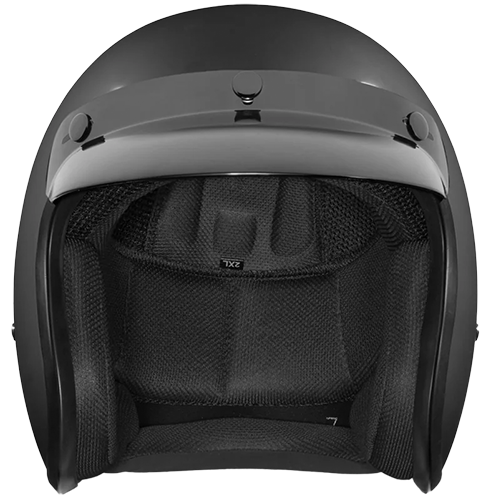 Daytona Cruiser Dull Black helmet featuring matte finish and quick-release strap.