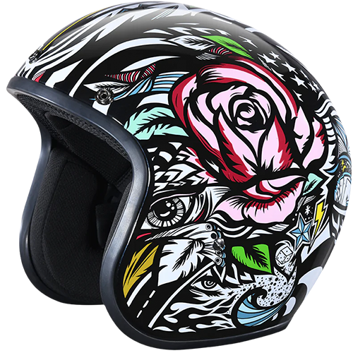 Daytona 3/4 helmet with graffiti artwork, goggle strap holder, and included bubble visor.