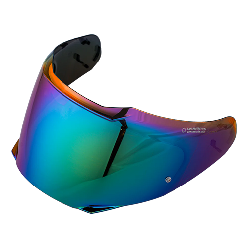 A rainbow color-shifting outer shield for Daytona Detour and Glide helmets, built to reduce glare and enhance visibility.