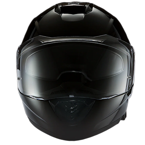 Daytona Detour Hi-Gloss Black helmet featuring retractable smoke visor and Pinlock-ready clear shield.