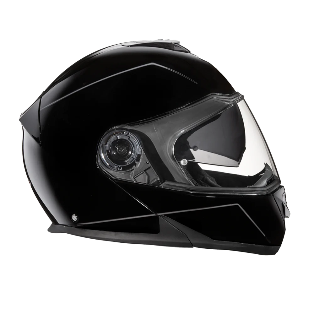 Gloss black Daytona modular helmet with Bluetooth compatibility and airflow vents.