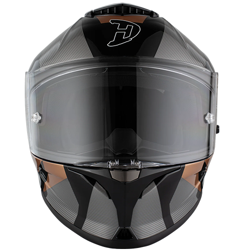 Copperhead motorcycle helmet with quick-release strap, gloss finish, and aggressive street style.