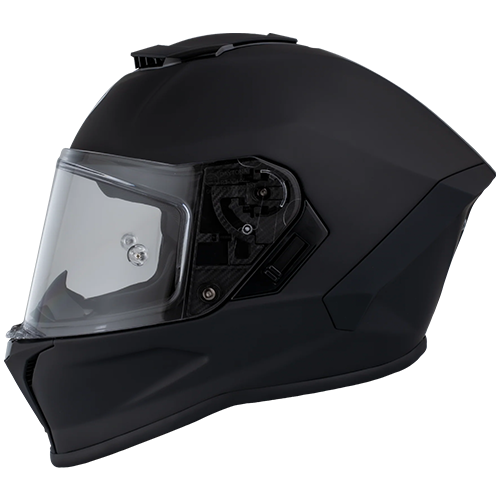A full face motorcycle helmet with a clear visor, in a dull black color finish.